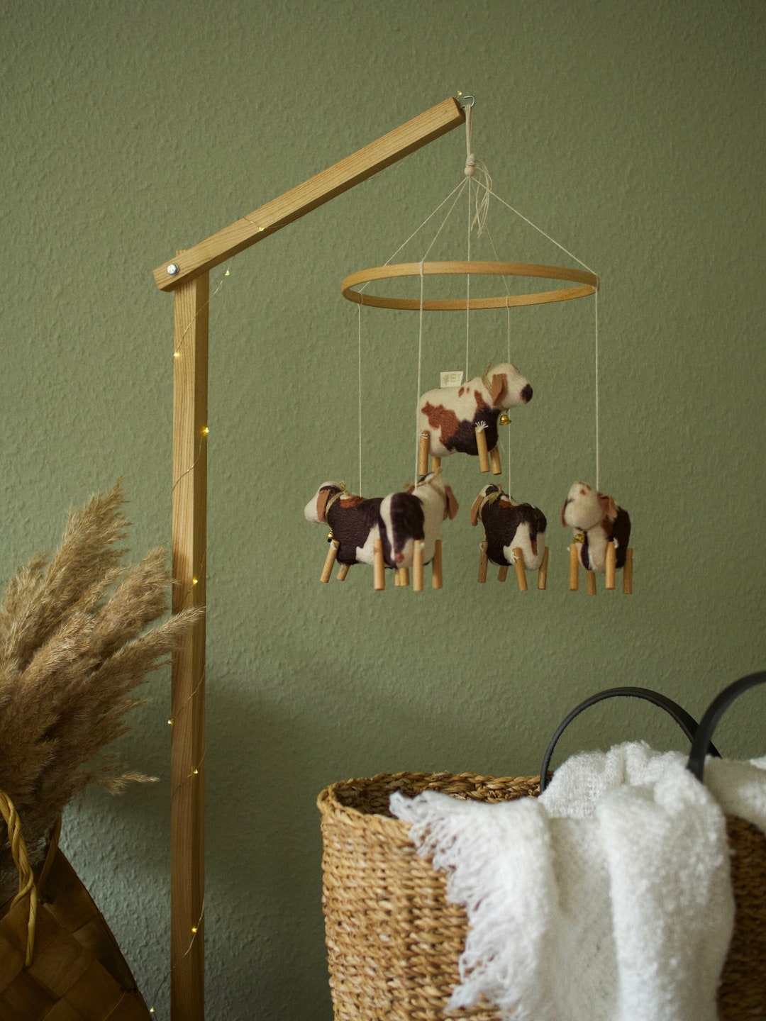 Baby Mobile, Cow Baby Mobile, White Brown Cow Mobile, Farm Baby Mobile