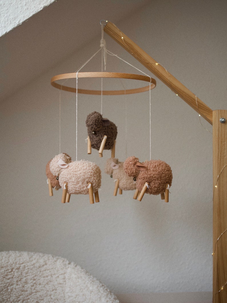 Sheep crib mobile, lamb nursery mobile, farm baby mobile, country mobile, minimalist mobile, baby mobile neutral image 6