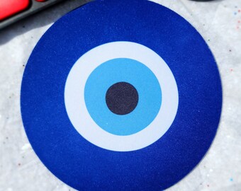 Alfombrilla de ratón con forma de ojo turco: accesorio de escritorio redondo, decoración de oficina.