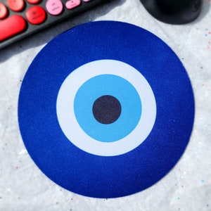 Evil Eye Mouse Pad: Round Desk Accessory, Office Decor