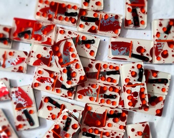Halloween Dominoes set. Horror themed dominoes. Dominoes games. Unique handmade gift. Deluxe dominoes. Slasher dominoes. Resin dominoes. Red