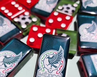 Mexico Custom domino set. Personalized domino set. Custom made. Soccer themed. Mexico flag. Premium dominoes. Unique gift ideas. Handmade.