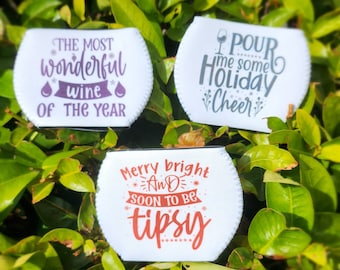 Fundas navideñas para copas de vino: Enfriadores navideños de neopreno