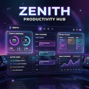 Zenith Productivity Dashboard – Vanespårare, Uppgiftstavla, Pomodoro-timer