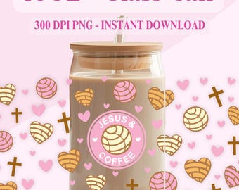 Jesus och kaffeglasburkförpackning: Rosa tro PNG (digital nedladdning)