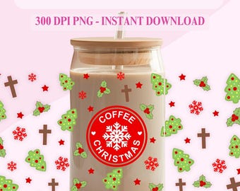 Kaffe- och julglasburkförpackning: Röd jul PNG (digital nedladdning)