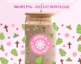 Jesus och julglasburkförpackning: Rosa kristen tro PNG (digital nedladdning)