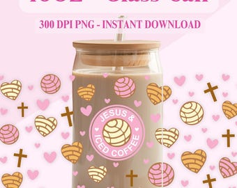 Jesus och iskaffeglasburkförpackning: Rosa tro PNG (digital nedladdning)