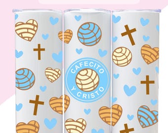 Cafecito och Cristo Tumbler Wrap: Blå kristen kaffe PNG (digital nedladdning)