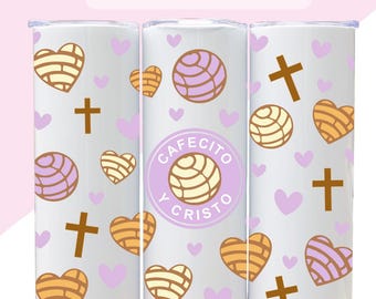 Cafecito och Cristo Tumbler Wrap: Lila kristet kaffe PNG (digital nedladdning)