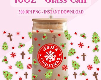 Jesus och julglasburkförpackning: Röd kristen tro PNG (digital nedladdning)