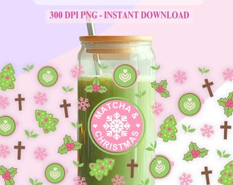 Matcha och julglasburkförpackning: Rosa jul PNG (digital nedladdning)
