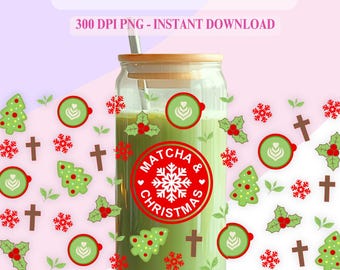 Matcha och julglasburkförpackning: Röd jul PNG (digital nedladdning)