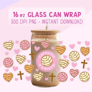Cafecito and Cristo Glass Can Wrap: Christian Faith PNG (Digital Download)