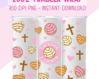 Cafecito och Cristo Tumbler Wrap: Rosa kristet kaffe PNG (digital nedladdning)