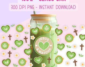 Jesus och Matcha PNG: Kristen glasburkförpackning (digital nedladdning)