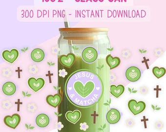 Jesus och Matcha PNG: Kristen glasburkförpackning (digital nedladdning)