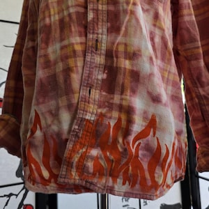 Bleached Flannel with Flames, One of a kind