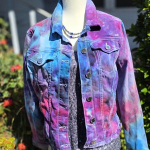 Ice-Dyed Cropped Denim Jacket: Pink, Purple & Blue - Size M Eye Candy