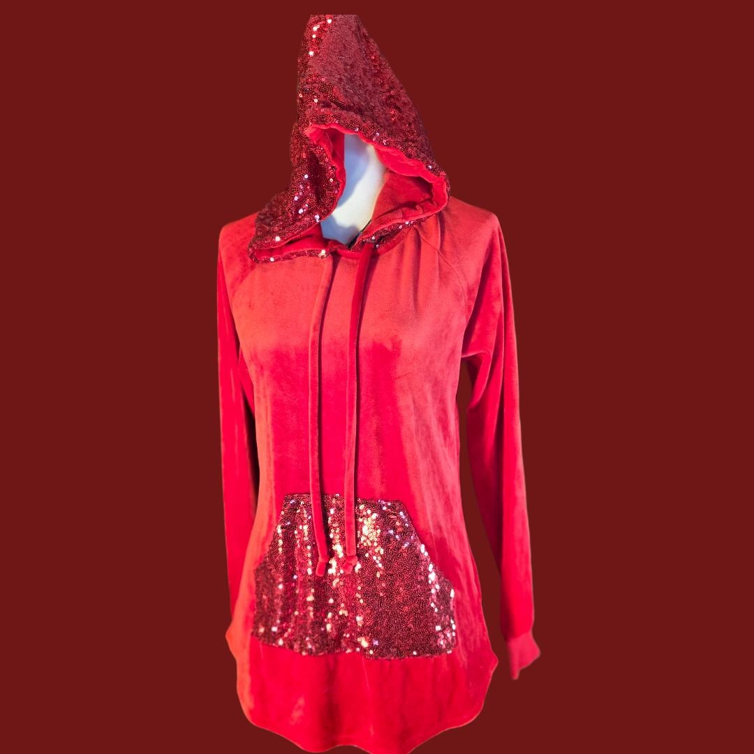 Super Soft Luxurious Velvet Sequin Hoodies - Size Small Red or Black