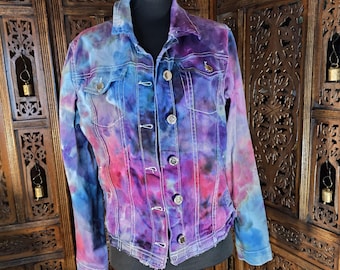 Ice-Dyed Cropped Denim Jacket: Pink, Purple & Blue - Size M Eye Candy
