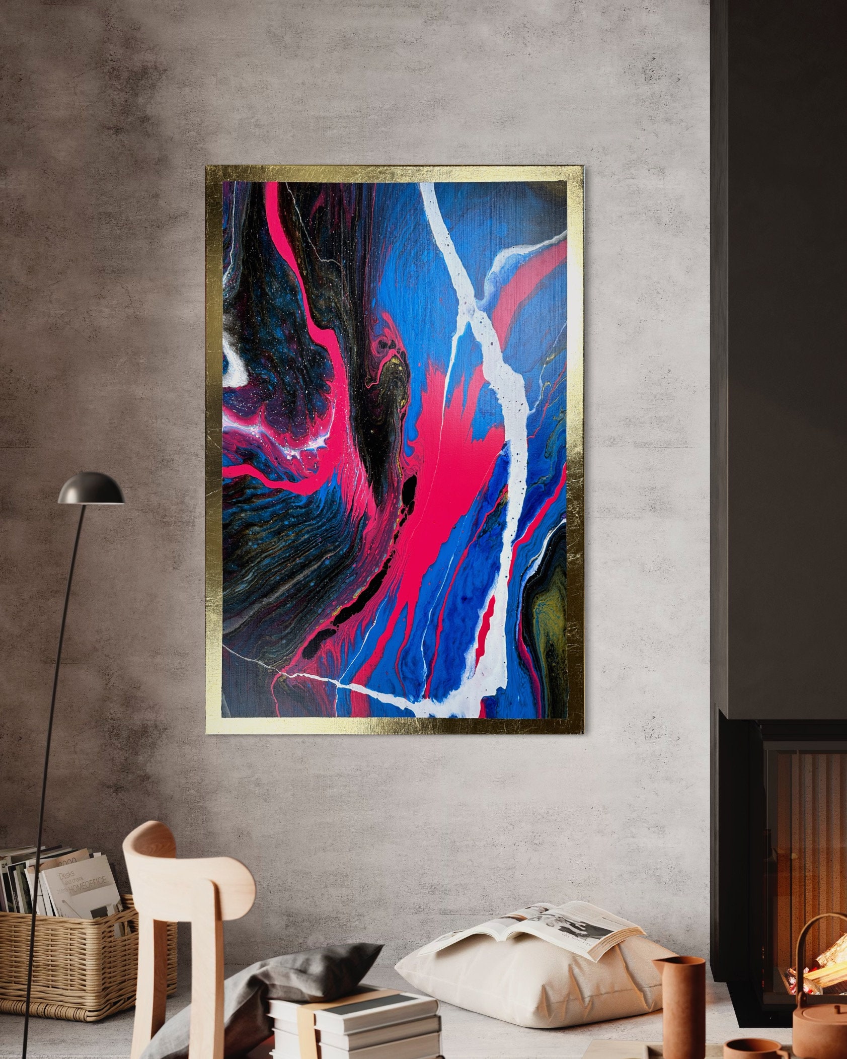 金箔抽象アクリル画：オリジナル作品（24x36） - Etsy 日本