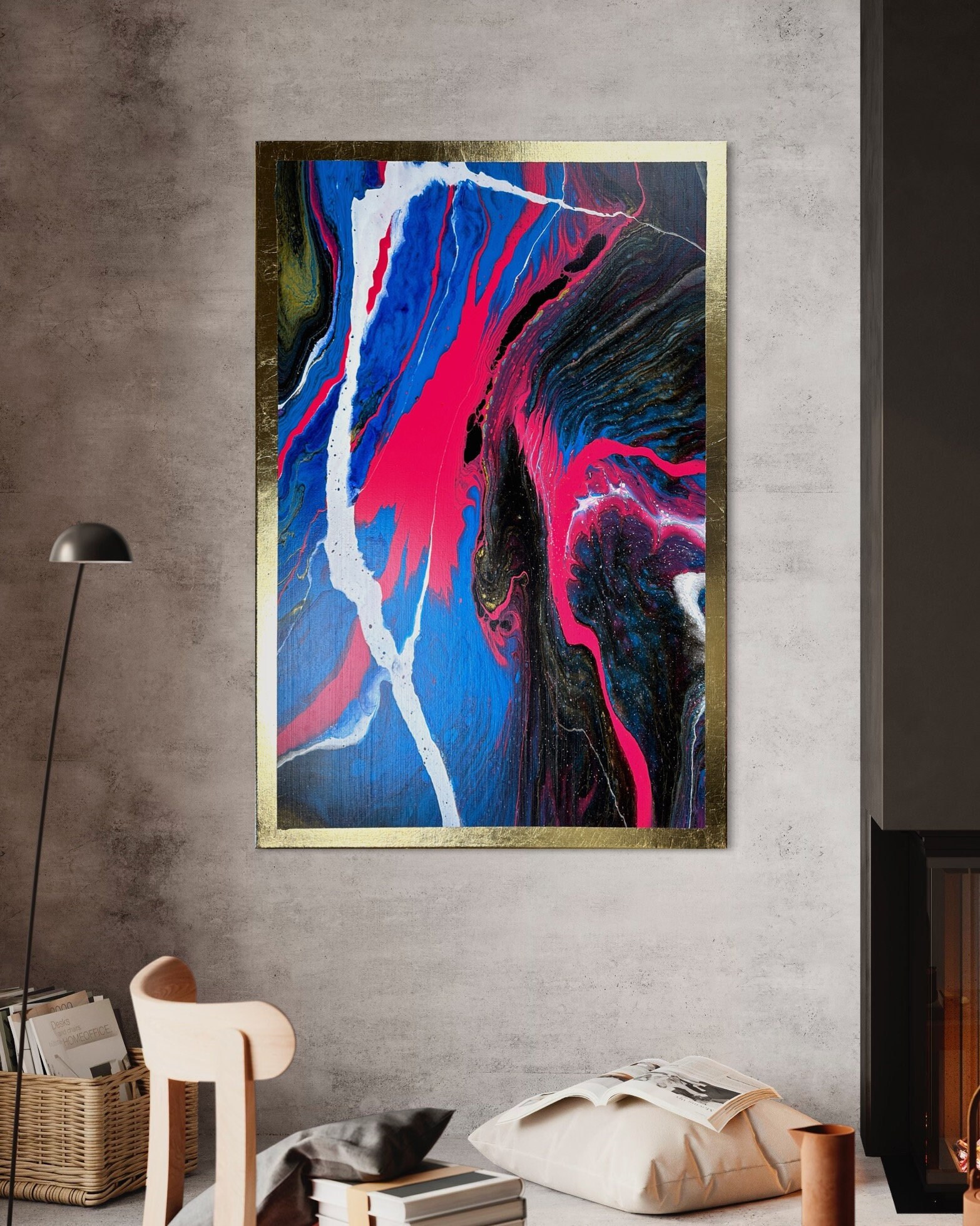 金箔抽象アクリル画：オリジナル作品（24x36） - Etsy 日本