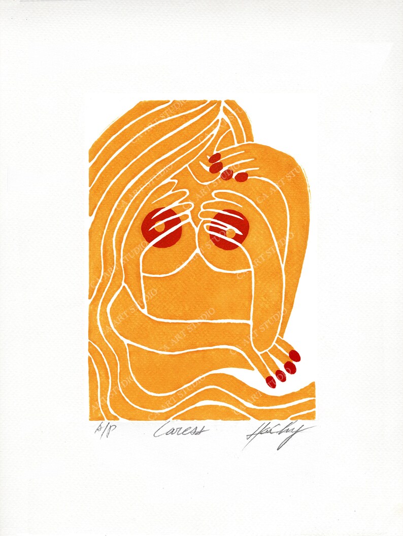 CARESS - Digital Art, Original Linocut Print Art Hand Carved N Hand ...