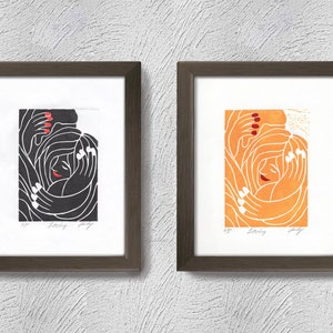 LOVING - Original Linocut Print Art Hand Carved n Hand Pressed Linoleum Block Print