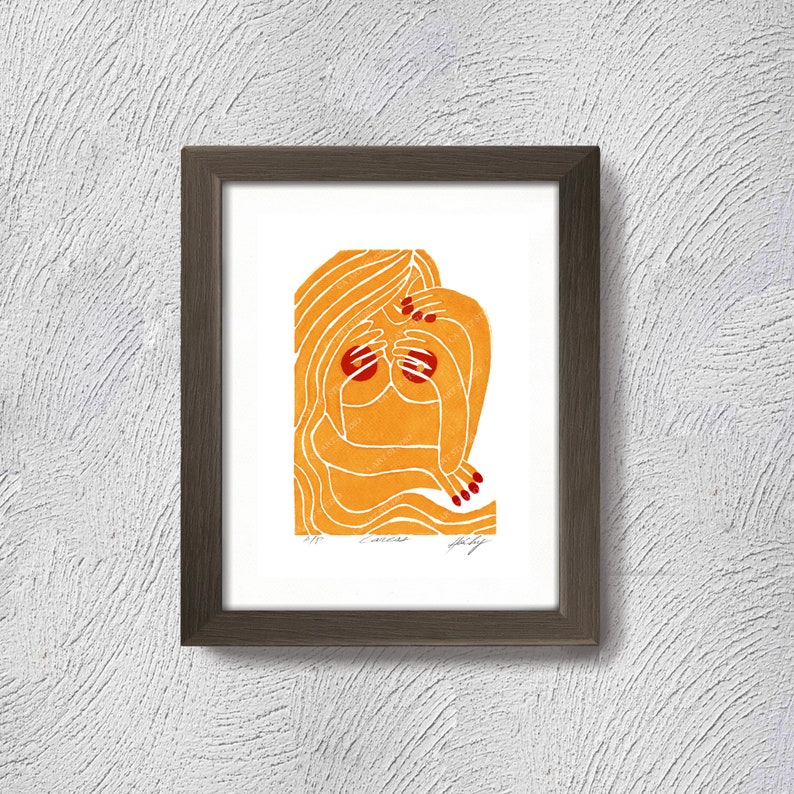 CARESS Digital Art, Original Linocut Print Art Hand Carved N Hand ...