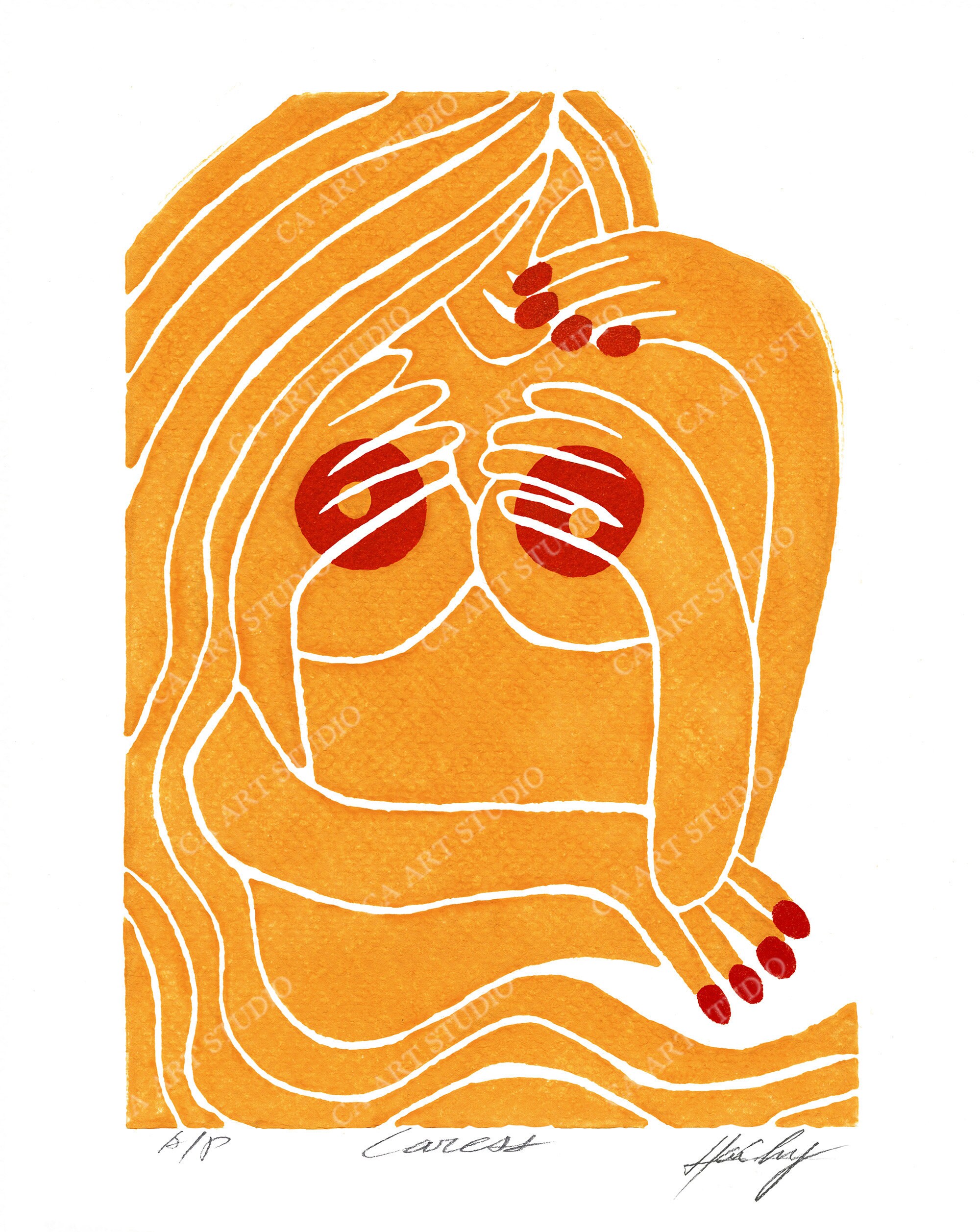 CARESS - Digital Art, Original Linocut Print Art Hand Carved N Hand ...