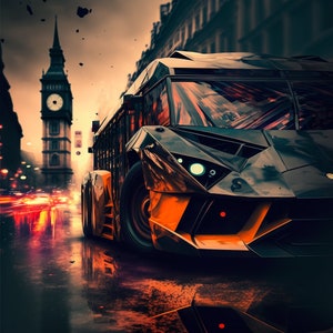 A supercar Lamborghini bus in the streets of London - Abstract