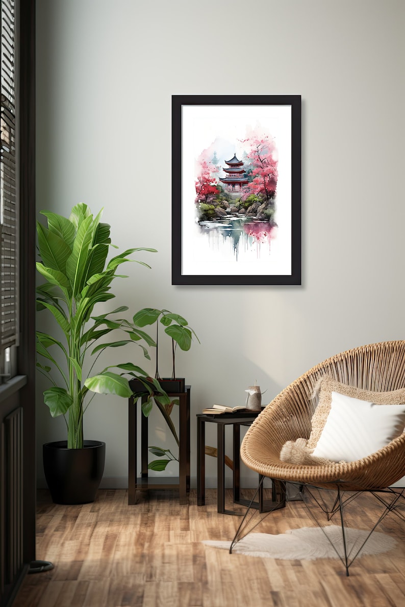 Japanese Landscape Wall Art, Japanese Watercolor Art, Japanese Painting