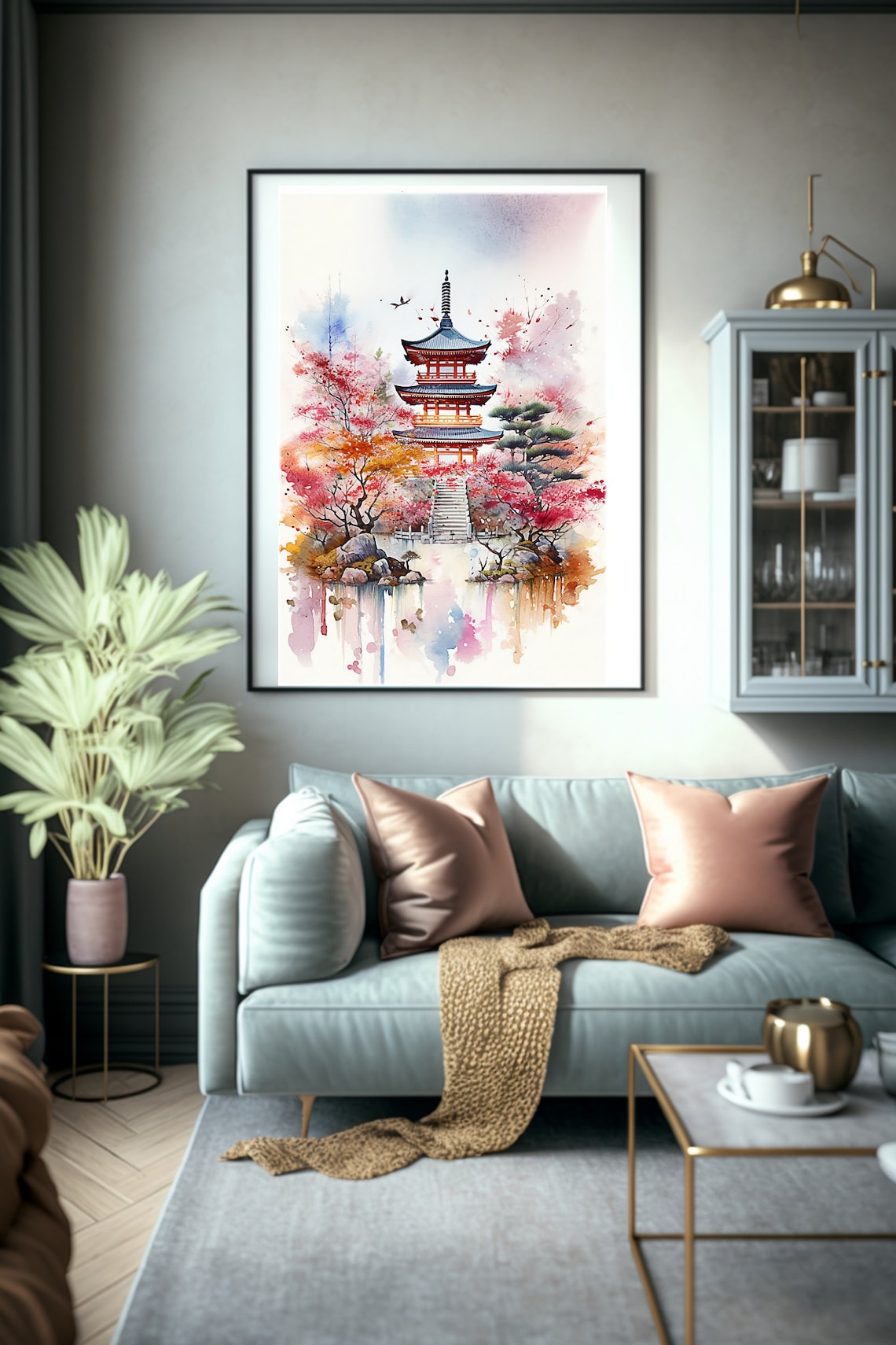 Japanese Landscape Wall Art Japanese Watercolor Art Japanese Etsy