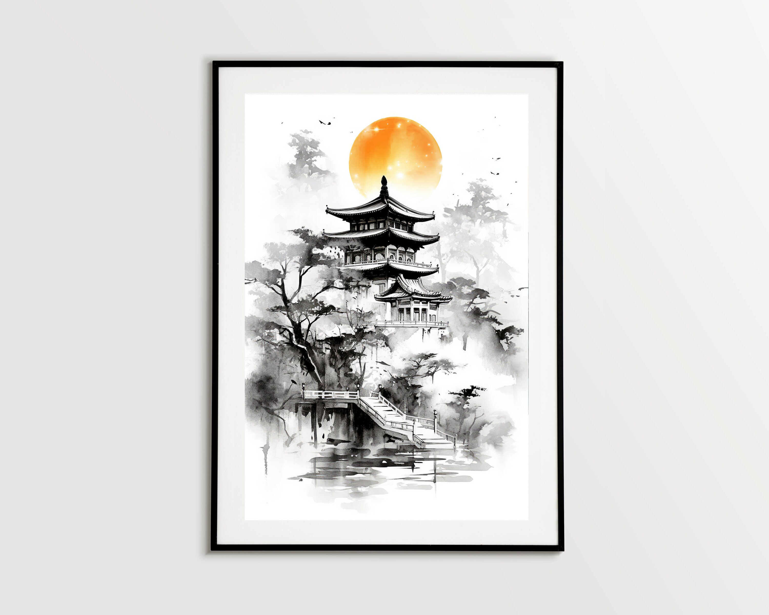Japanese Landscape Wall Art, Japanese Watercolor Art, Japanese Painting