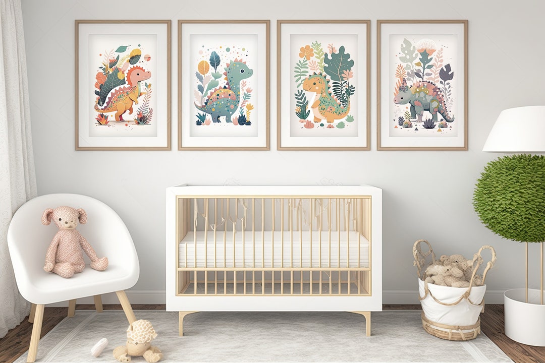 01 Nursery Dinosaur Set of 4 Wall Art Printing Nursery Prints Nursery ...