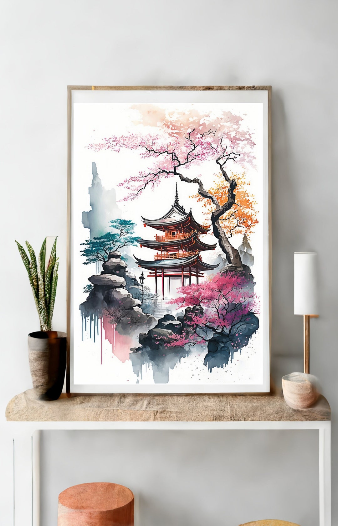 Japanese Landscape Wall Art Japanese Watercolor Art Japanese Etsy