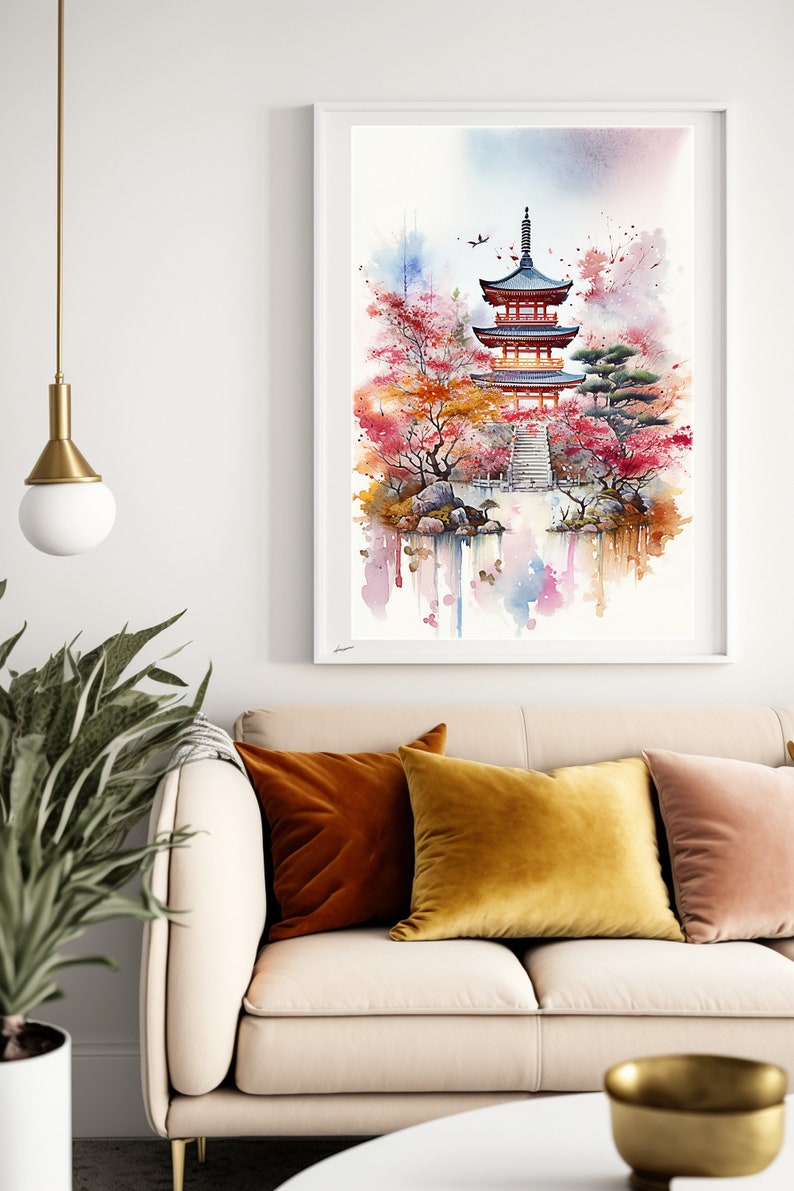 Japanese Landscape Wall Art Japanese Watercolor Art Japanese - Etsy