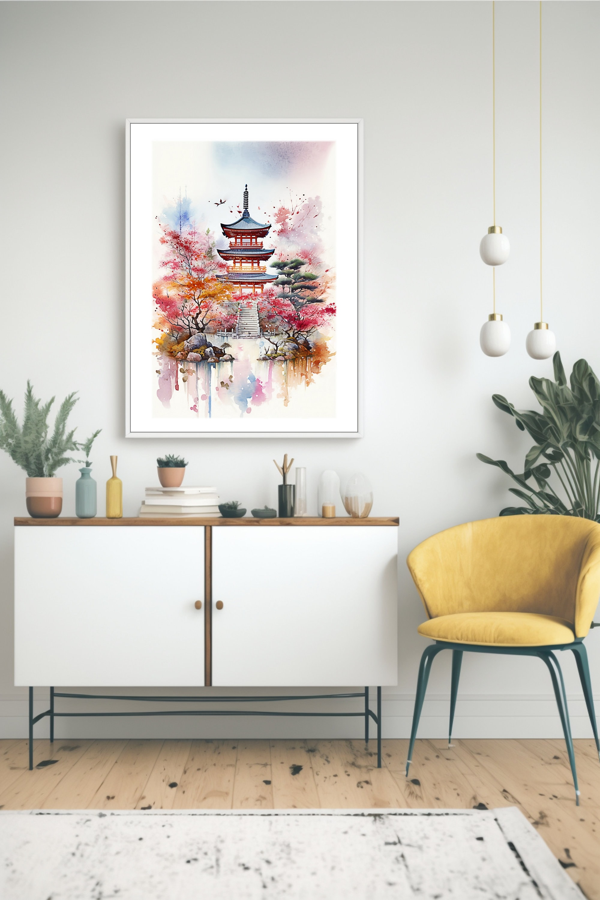 Japanese Landscape Wall Art Japanese Watercolor Art Japanese Etsy