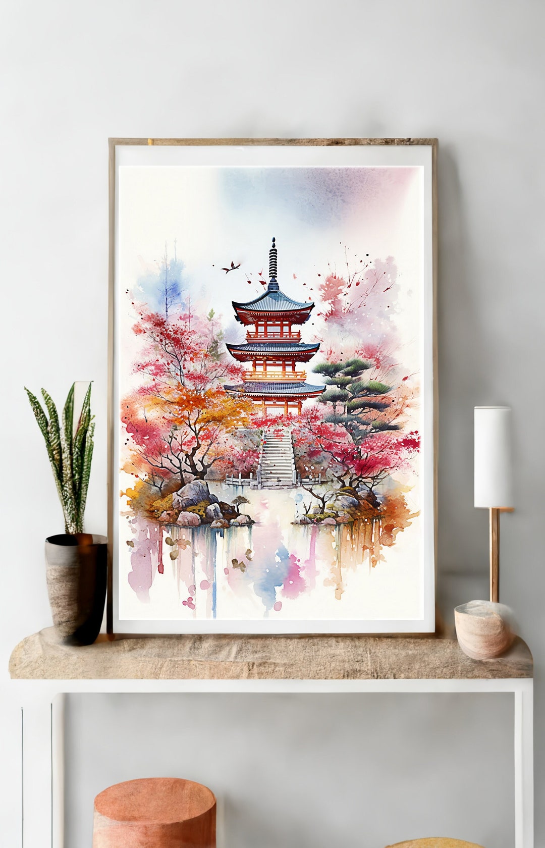Japanese Landscape Wall Art, Japanese Watercolor Art, Japanese Painting