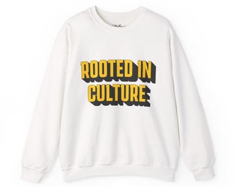 Sudadera Rooted in Culture / Tipografía amarilla 3D llamativa