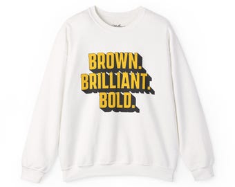 Sudadera marrón brillante y llamativa / Cuello redondo gráfico, tipografía llamativa