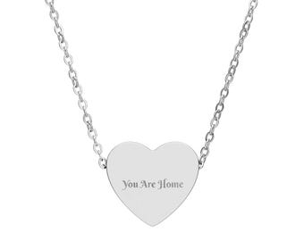 Collar de corazón grabado "Estás en casa" / Mensaje personalizado grabado