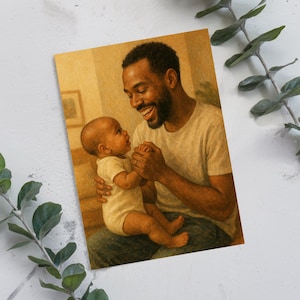 Tarjeta para el Día del Padre de tu bebé: inspiradora, divertida y espiritual. Opciones de mensaje en blanco. Descarga digital imprimible para el primer Día del Padre.