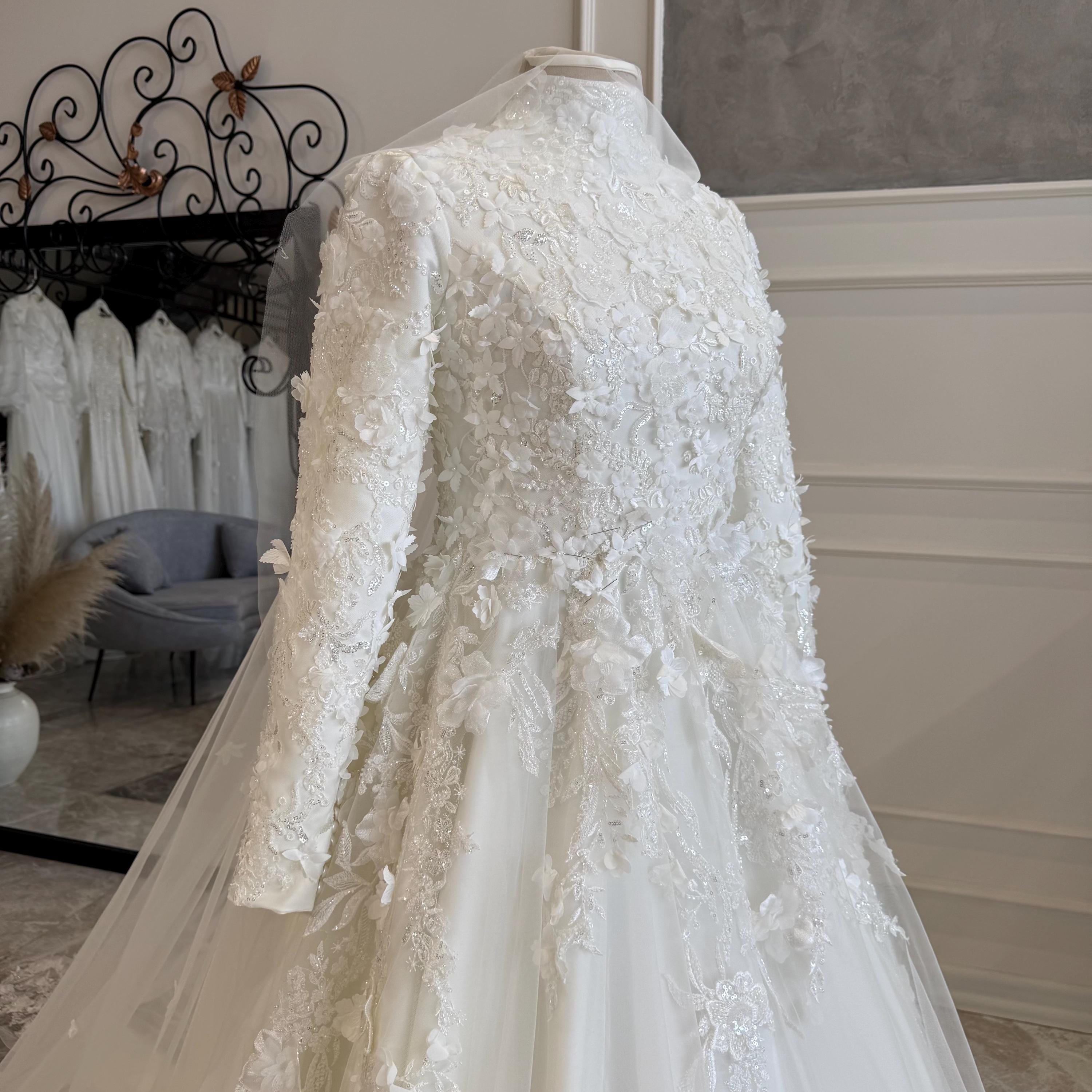 chinese dress ladies Romantic Lace Chiffon Long Muslim Wedding Dress Full Sleeves – TANYA BRIDAL main image 0