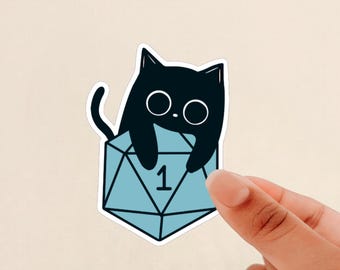 Cat D20 Sticker, Cat Sticker, D20 Sticker, Nat 1 Sticker, Dnd Sticker, cute animal sticker, RPG Sticker, TTRPG Sticker, Glossy Sticker