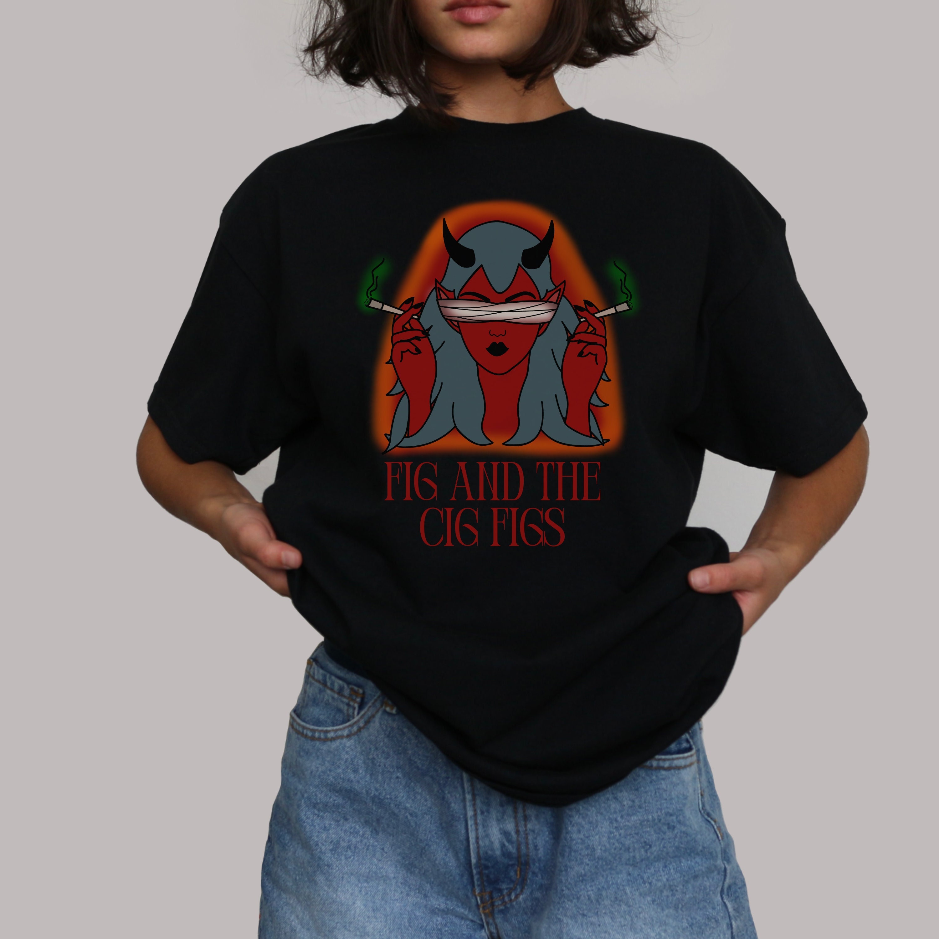 Fig and the Cig Figs Band T-shirt, Fantasy High, Dimension 20 Fan 