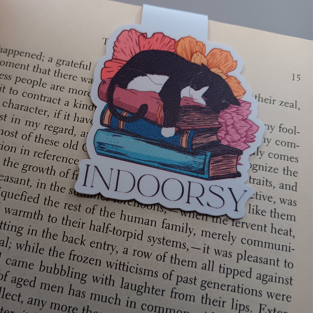 Cute Sleeping Cat Bookmark, Bookstack Bookmark, Indoorsy Bookmark ...