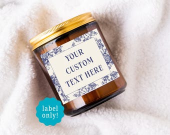 floral border custom text candle label, bathroom decor, personalized gift, home decor