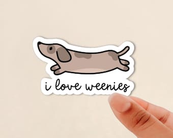 i love weenies sticker, cute dachshund sticker, wiener dog, sausage dog, water bottle sticker, journal sticker, dog lover gift